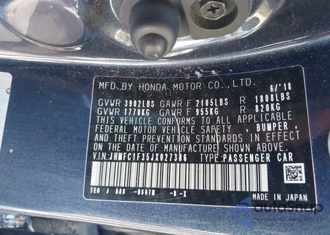 2018 Honda Civic Ex-T z USA, uszkodzony, nr VIN JHMFC1F35JX027386